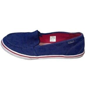 L.L. Bean red white & blue slip on Navy canvas shoes SZ 7 EUC